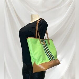 Tommy Hilfiger Lime Green and Tan Essential Tote